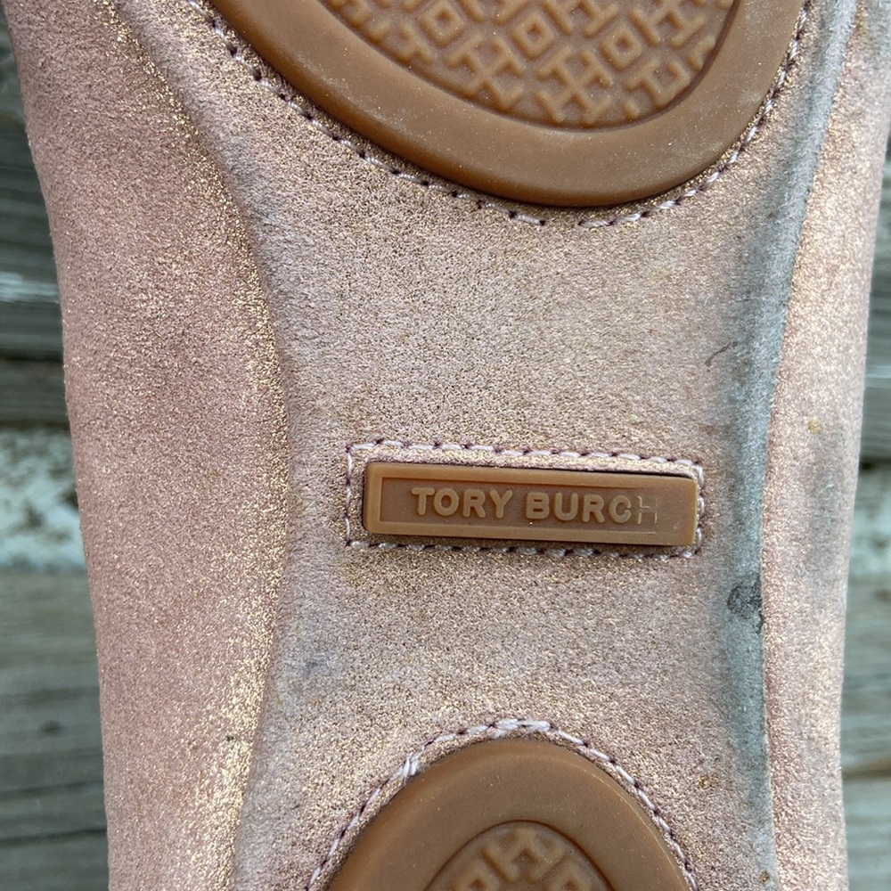 Tory Burch Minnie Travel Ballet Flats in Rose Gold Suede Women's Size 9 - Picture 9 of 10
